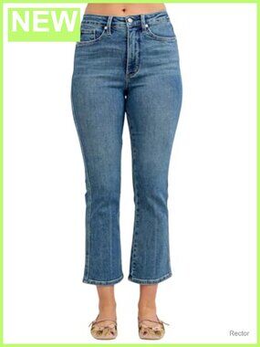 High Rise Kick Flare Cropped Stretch Denim Jeans